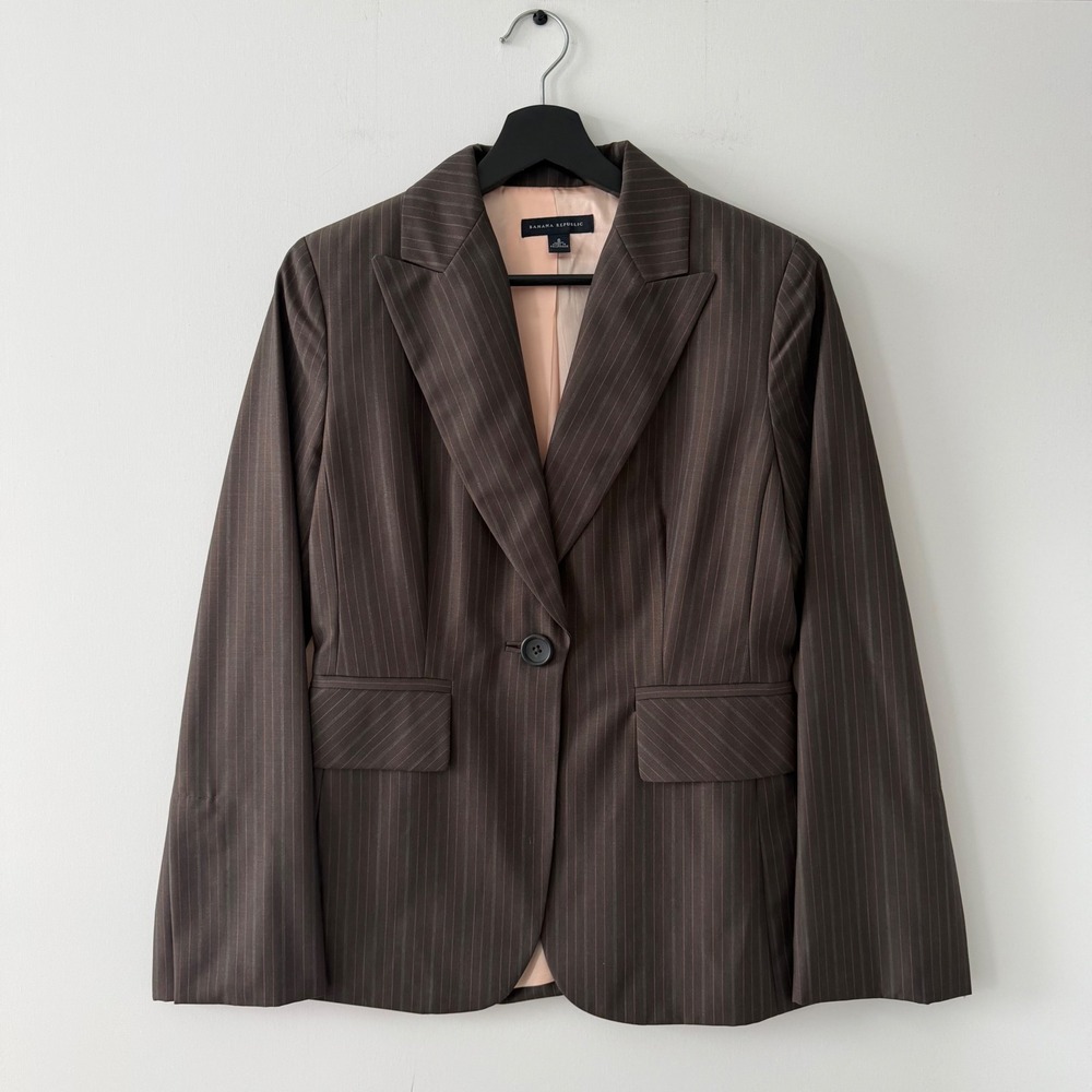 Banana Republic Womens Brown Pinstripe Wool Single Button Blazer Size 6 Jacket
